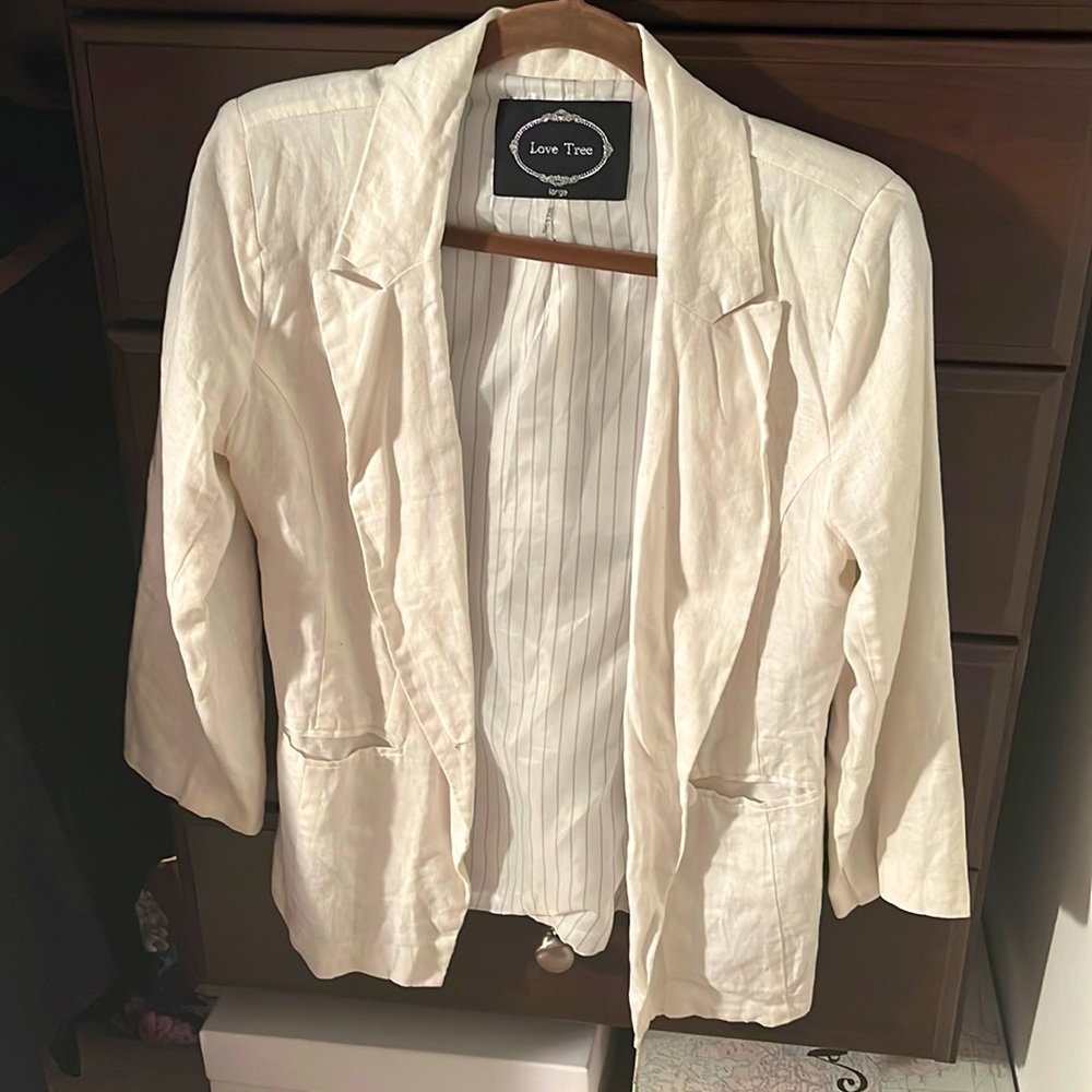 White Cream Linen Blazer